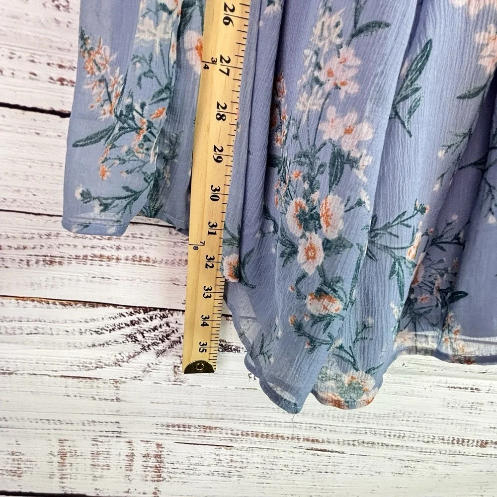 American Eagle Chiffon Romper M Blue Floral Feminine Romantic Open Back Cottage